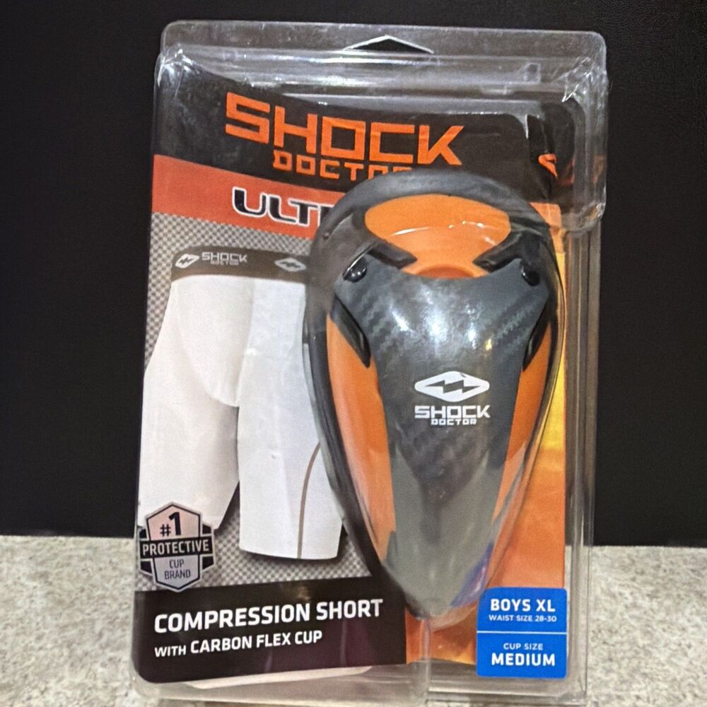 Black Shock Doctor UltraPro Compression Short Carbon Boys XL Waist 28-30 Medium